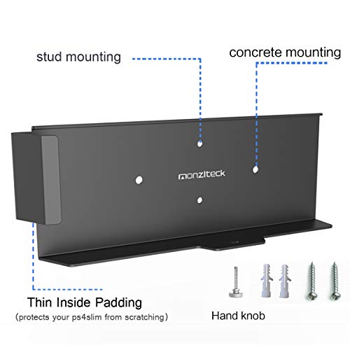 Monzlteck Nuevo soporte de pared para PS4 Slim, cerca o detrás de TV, ahorro de espacio, personalizado para adaptarse perfectamente a PlayStation4 Slim, fácil de instalar