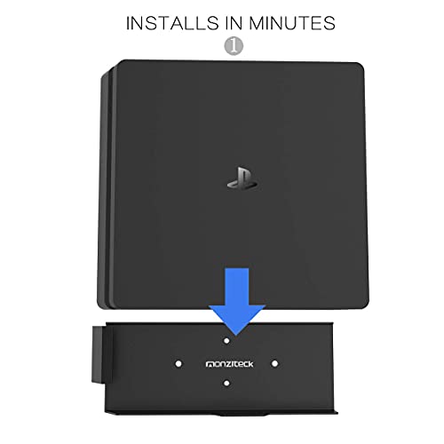 Monzlteck Nuevo soporte de pared para PS4 Slim, cerca o detrás de TV, ahorro de espacio, personalizado para adaptarse perfectamente a PlayStation4 Slim, fácil de instalar