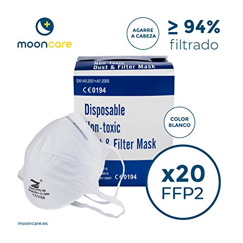 Mooncare Mascarilla FFP2 Autofiltrante, Cabeza, [Pack 20 Uds], [No Reutilizable], Certificada/Homologada, Aprobadas por INGESA