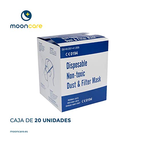 Mooncare Mascarilla FFP2 Autofiltrante, Cabeza, [Pack 20 Uds], [No Reutilizable], Certificada/Homologada, Aprobadas por INGESA