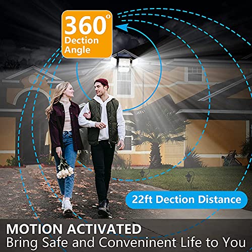 morpilot Luz Solar Exterior 4 Cabezas, 214 LED 1500 LM, Detector de movimiento, Iluminación gran angular de 360°, Clasificación de Impermeable IP65, Apto para jardín, patio, garaje
