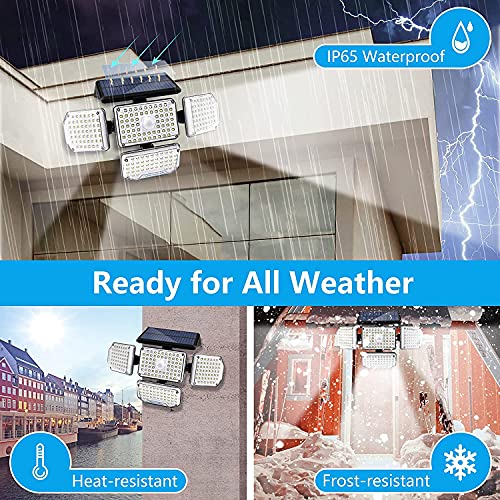 morpilot Luz Solar Exterior 4 Cabezas, 214 LED 1500 LM, Detector de movimiento, Iluminación gran angular de 360°, Clasificación de Impermeable IP65, Apto para jardín, patio, garaje