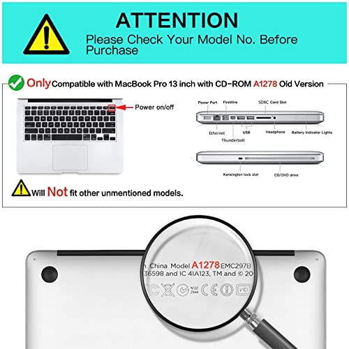 MOSISO Funda Dura Compatible con MacBook Pro 13 Pulgadas con CD-ROM A1278 (Versión 2012/2011/2010/2009/2008), Ultra Delgado Carcasa Rígida Protector de Plástico Cubierta, Negro
