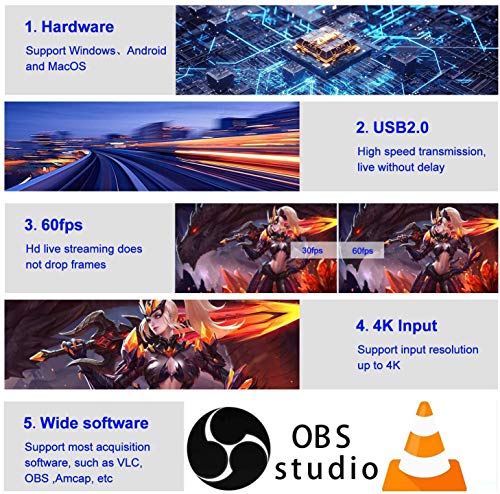 MOSOY - Tarjeta de captura de vídeo HDMI con bucle, 4K HD 1080P 60FPS USB 2.0 tarjeta de captura para transmisión en vivo