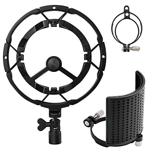 Moukey Shock Mount Pop Filter Set for Blue Yeti, AT2020 Large Professional Studio Condenser Recording Microphone, MMs-10