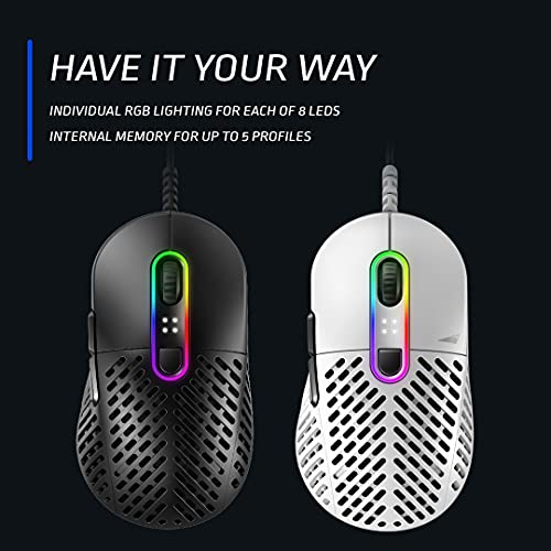 Mountain Makalu 67 RGB Gaming Mouse con exclusivo diseño de aletas patentado en diseño ligero, sensor PixArt PAW3370 y pies 100% PTFE (blanco)