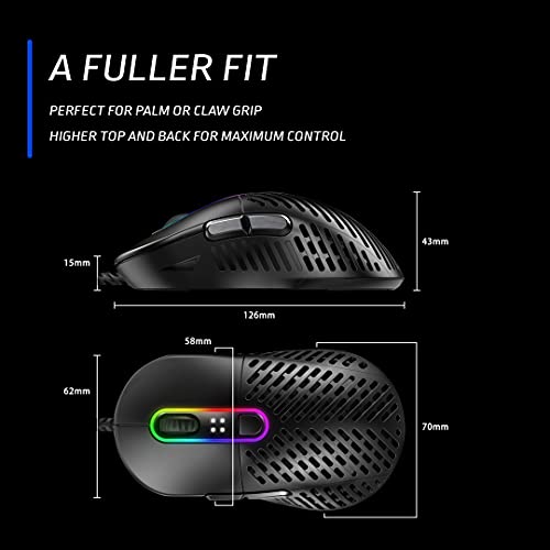 Mountain Makalu 67 RGB Gaming Mouse con exclusivo diseño de aletas patentado en diseño ligero, sensor PixArt PAW3370 y pies 100% PTFE (blanco)