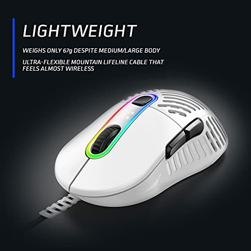 Mountain Makalu 67 RGB Gaming Mouse con exclusivo diseño de aletas patentado en diseño ligero, sensor PixArt PAW3370 y pies 100% PTFE (blanco)