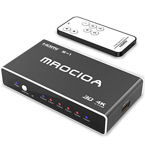 MROCIOA Hdmi Switch,5 Puertos Hdmi Switcher | Hdmi Splitter 4K hdmi sin Necesidad de Fuente de alimentación. PS4 / PS4 Pro/Xbox/Xbox One/PC/DVD/STB/Sky Box/Fire Stick, etc.