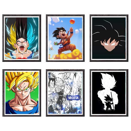 MS Fun - Cuadros de Lord de Super Saiyan y los luchadores Vegeta y Goku de Ultra Dragon Ball - Juego de 6 impresiones artísticas digitales sobre lienzo, de 20,3 x 25,4 cm, sin marco