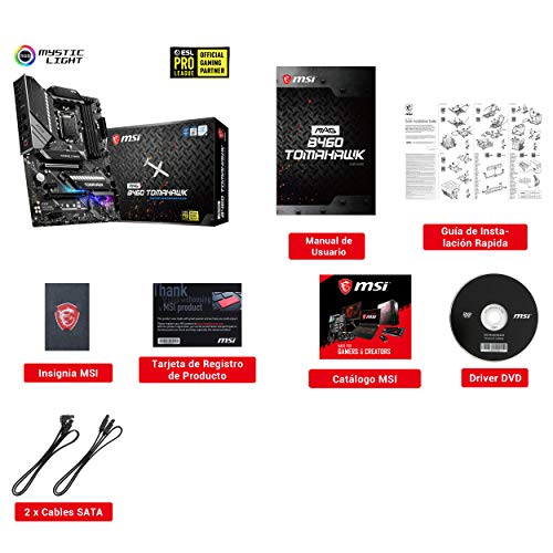 MSI - MAG B460 Tomahawk - Placa Base Arsenal Gaming (10th Gen Intel Core, LGA 1200 Socket, DDR4, CF, Doble Ranura M.2, USB 3.2 Gen 2x2, Type-C, 2.5G LAN, DP/HDMI, Mystic Light RGB)