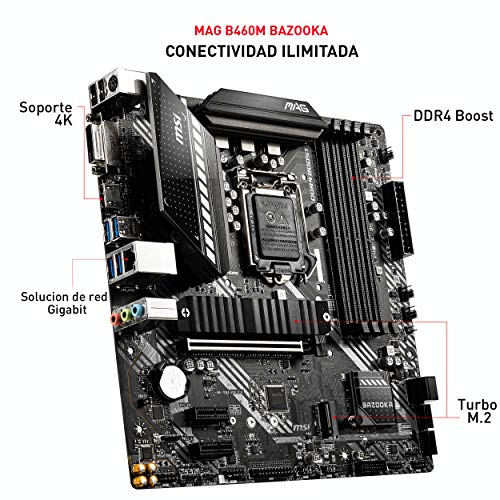 MSI - MAG B460M Bazooka - Placa Base Arsenal Gaming (10th Gen Intel Core, LGA 1200 Socket, DDR4, Doble Ranura M.2, 4x SATA, DVI-D/HDMI)