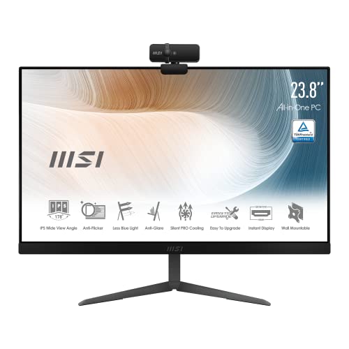 MSI Modern AM241 11M-014EU All-in-One PC -Panel IPS FHD 23.8", 11th Gen Intel Core i5-1135G7 CPU, 8GB DDR4 RAM, 256GB M.2 SSD, Wi-Fi 6, Teclado y Ratón Inalámbricos, Windows 10 Home, Negro