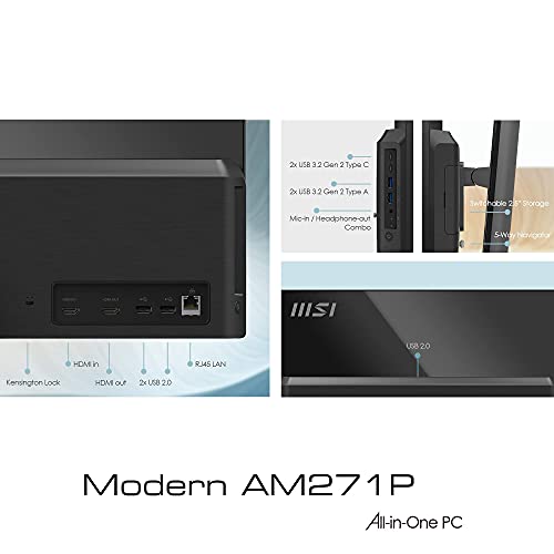 MSI Modern AM271P 11M-025EU - Ordenador All In One de 27" FullHD (1920x1080 pixeles, Intel Core i7-1165G7, Anti-Glare, Windows 10 Home) Color negro