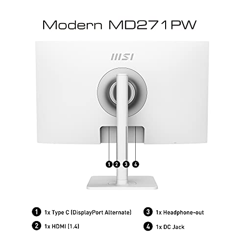 MSI Modern MD271PW – Monitor profesional de 27" (IPS, Anti-Glare, 75Hz, Frame-Less, 16:9 FHD 1920x1080), Color Blanco