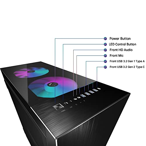 MSI MPG SEKIRA 500X Mid-Tower ARGB Caja de PC Gaming (Negro, 3 x 200 mm ARGB + 1 x 200 mm + 1 x 120 mm Ventiladores, Mystic Light ARGB, USB 3.2 Gen2 Type-C, Panel Cristal, EATX, ATX, mATX, Mini-ITX)