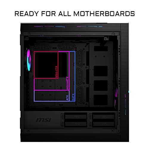 MSI MPG SEKIRA 500X Mid-Tower ARGB Caja de PC Gaming (Negro, 3 x 200 mm ARGB + 1 x 200 mm + 1 x 120 mm Ventiladores, Mystic Light ARGB, USB 3.2 Gen2 Type-C, Panel Cristal, EATX, ATX, mATX, Mini-ITX)