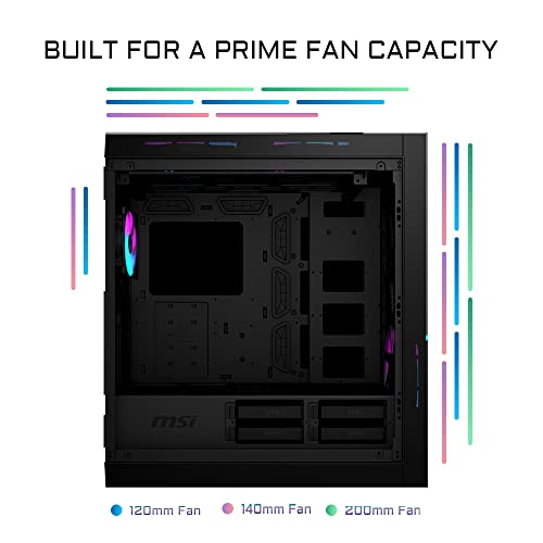 MSI MPG SEKIRA 500X Mid-Tower ARGB Caja de PC Gaming (Negro, 3 x 200 mm ARGB + 1 x 200 mm + 1 x 120 mm Ventiladores, Mystic Light ARGB, USB 3.2 Gen2 Type-C, Panel Cristal, EATX, ATX, mATX, Mini-ITX)