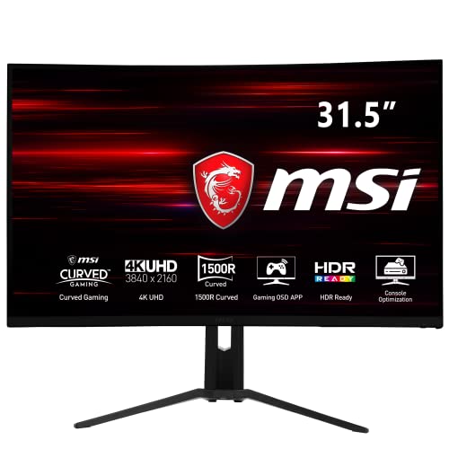 MSI Optix MAG321CURV - Monitor Gaming Curvo de 31.5" UHD 60Hz ( 3840 x 2160p, ratio 16:9, Panel VA, Pantalla curva 1500R, 4ms respuesta, brillo 300nits, Antiglare) Negro