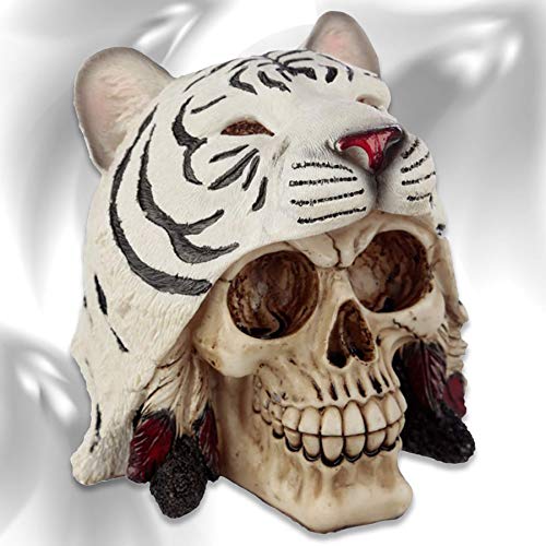 mtb more Energy - Calavera decorativa con diseño de tigre blanco (altura de 14 cm)