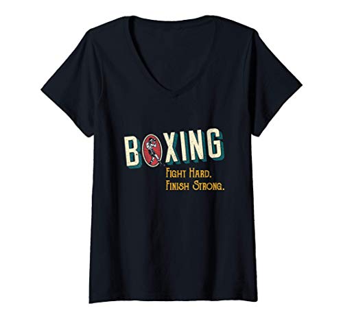 Mujer Boxing Fighting Hard & Strong Boxer MMA Fighter Trainer Gift Camiseta Cuello V