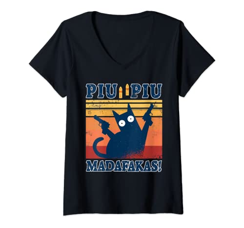 Mujer Cat Piu Piu Madafakas Pew Tee Cat Gun Cat Gun Divertido Regalos Camiseta Cuello V