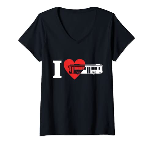 Mujer Conductor de autobús Ich Liebe Bus Fahren. Camiseta Cuello V