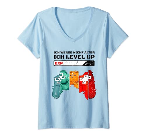 Mujer Consola de juegos para PS5 Level up, cumpleaños con texto en alemán Camiseta Cuello V