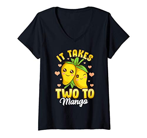 Mujer Cute & Funny It Takes Two To Mango Romantic Fruit Pun Camiseta Cuello V