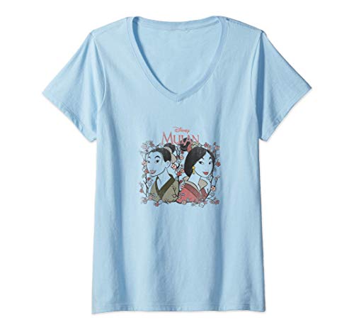Mujer Disney Mulan Reflection Floral Portrait Camiseta Cuello V
