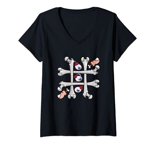 Mujer Divertido diseño de los huesos de Halloween Camiseta Cuello V
