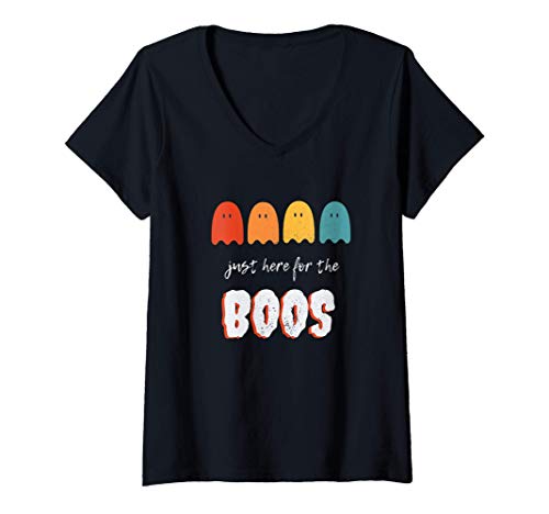 Mujer Divertido solo aquí para los abucheos Feliz Halloween Camiseta Cuello V