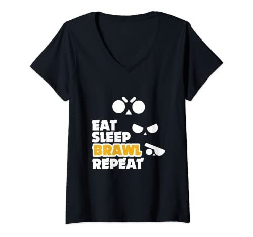 Mujer Eat Sleep Brawl Repeat Gamer Juego móvil Brawl Para Stars Camiseta Cuello V