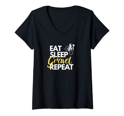 Mujer Eat Sleep Gravel Repeat Gravelbike - Bicicleta de carreras Camiseta Cuello V