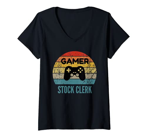 Mujer Gamer Stock Clerk Vintage 60s 70s Gaming Gift Camiseta Cuello V