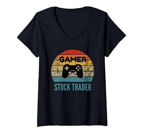 Mujer Gamer Stock Trader Vintage 60s 70s Gaming Gift Camiseta Cuello V