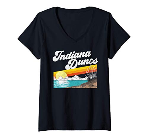 Mujer Indiana Dunes National Park Retro Vintage 80's Camiseta Cuello V