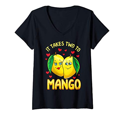 Mujer It Takes Two To Mango Funny Fruit Tango Romantic Food Pun Camiseta Cuello V