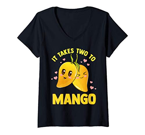 Mujer It Takes Two To Mango Funny Fruit Tango Romantic Food Pun Camiseta Cuello V
