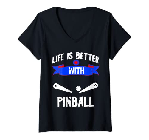 Mujer La vida es mejor con el jugador de bola de la máquina de juego de la arcada de Camiseta Cuello V