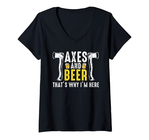 Mujer Lanzamiento Hachas Juego - Jarras Cerveza Leñador Hacha Camiseta Cuello V