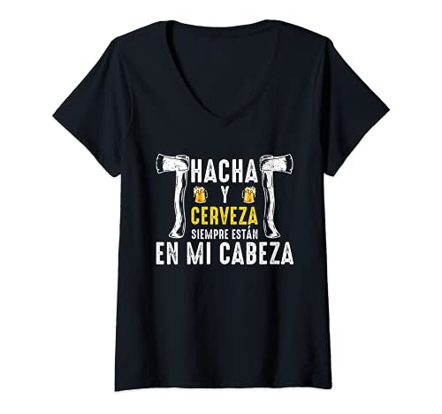 Mujer Lanzamiento Hachas Juego - Jarras Cerveza Leñador Hacha Camiseta Cuello V
