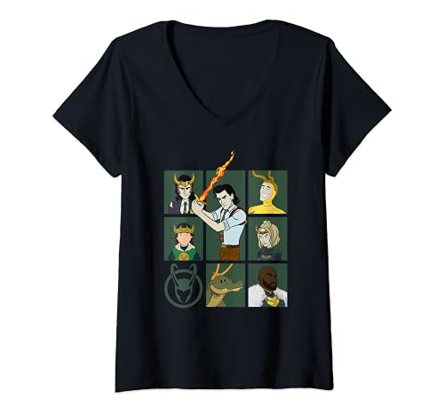 Mujer Marvel Loki Variants Alligator Loki Sylvie Character Grid Camiseta Cuello V