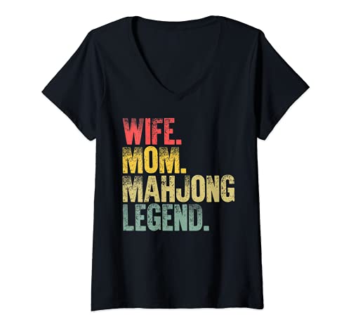 Mujer Mother Women Funny T-Shirt Wife Mom Mahjong Legend Camiseta Cuello V