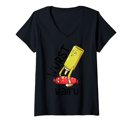 Mujer Otaku Ahegao Wurst Waifu Ecchi Etchi Hentai - Juego de salchichas con cabeza Camiseta Cuello V