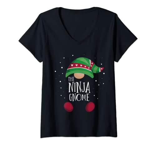 Mujer Pijama de Navidad a juego con el Gnomo Ninja Pijama familiar Camiseta Cuello V