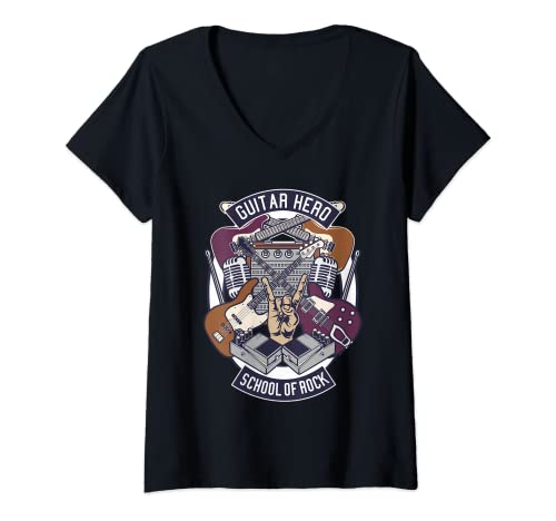 Mujer Regalo para jugadores y guitarristas Guitar Hero School of Rock Camiseta Cuello V