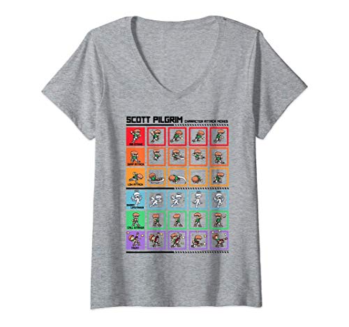 Mujer Scott Pilgrim Vs. The World Pilgrim Fight Moves Grid Camiseta Cuello V