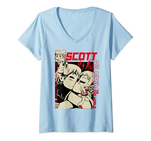 Mujer Scott Pilgrim Vs. The World Ramona and Scott Anime Poster Camiseta Cuello V