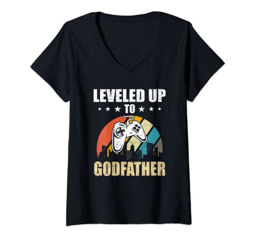 Mujer Sube de nivel a Godfather Video Gamer Gaming Camiseta Cuello V